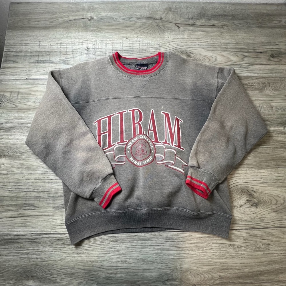 JanSport Hiram College Sweatshirt Mens L Grey Red Distressed Vintage‎ 90s USA